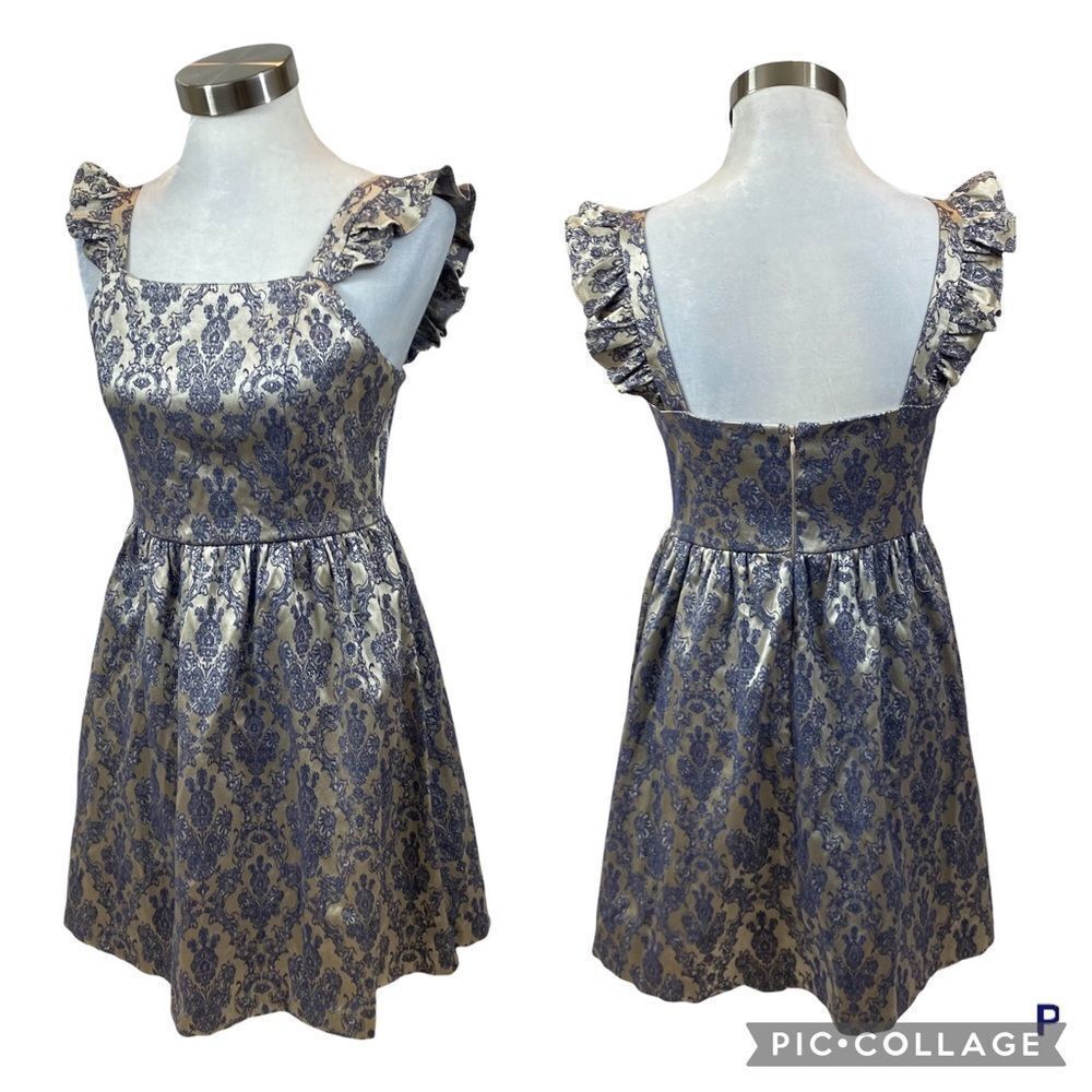 New with Tags Altar’d State Navy and Silver Jacquard Mini Dress Size Medium